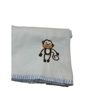 Garanimals Blue Fleece Monkey Baby Blanket Boy Edge Stitching